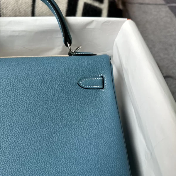 0736de9d9f69cc8-jpg Handmade Hermes 75 Blue Jean Togo Leather Kelly 25CM Silver Hardware