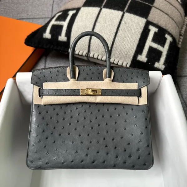 07aa59f014388e5-jpg UK London Hermes Ostrich Leather Birkin 25CM 88 Gris Graphite Gold Hardware