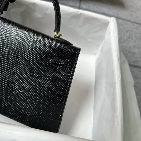 096aa4b2d22f380-jpg Full Handmade Hermes Lizard Leather Mini Kelly 19CM 89 Noir Gold Hardware