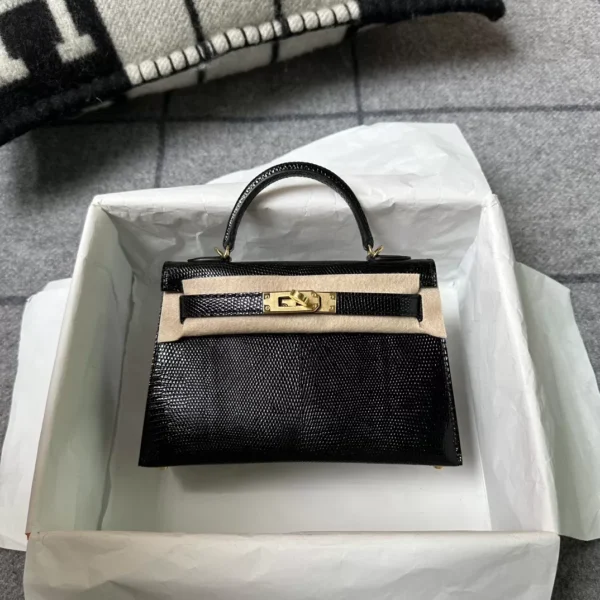 0f9a927358dc241-jpg-1 Full Handmade Hermes Lizard Leather Mini Kelly 19CM 89 Noir Gold Hardware