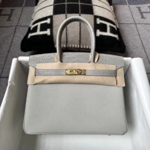 Taiwan Hermes Birkin Touch 30CM 80 Gris Pearl Togo Leather / Matte Alligator Gold Hardware