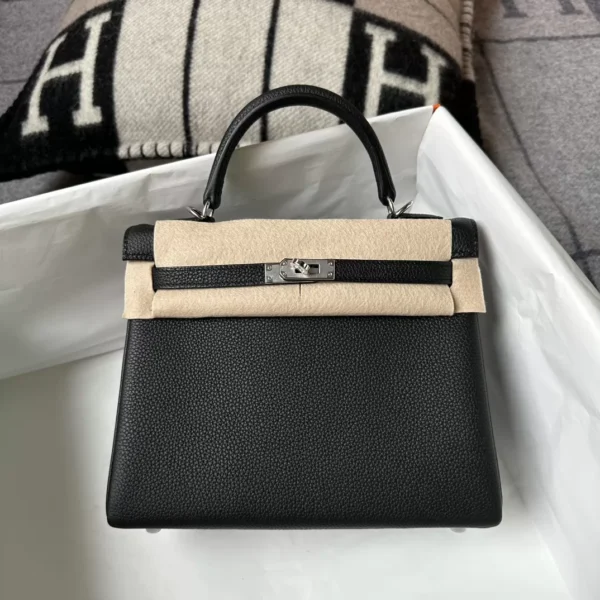 Hermes Shop Togo Leather Kelly 25CM 89 Noir Silver Hardware