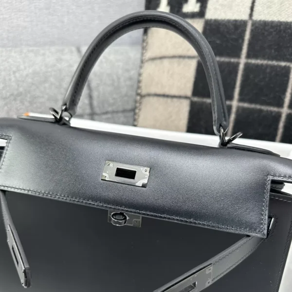239173c232cb246-jpg Handmade Hermes Box Leather Kelly 28CM So Black 89 Noir Black Hardware