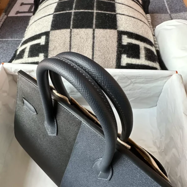 Handmade Hermes Noir / Blue India/ Blue Frida Epsom Birkin Sellier 30CM Silver Hardware