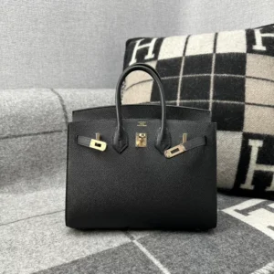 Hermes Epsom Leather Birkin 25CM Sellier 89 Noir Rose Gold Hardware