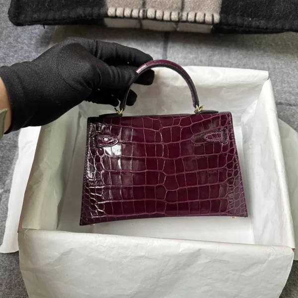 Canada Ottawa Hermes Shiny Alligator N5 Cassis Mini Kelly19CM Gold Hardware