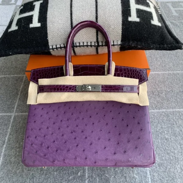 Canada Ottawa Hermes Birkin 30CM P9 Anemone Ostrich / Shiny Crocodile Silver Hardware