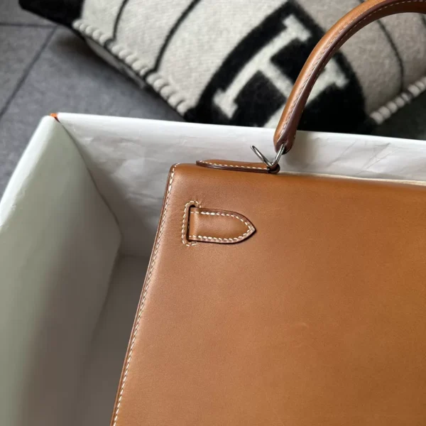 UK London Hermes Kelly 28CM Sellier 37 Gold Barenia Leather Silver Hardware