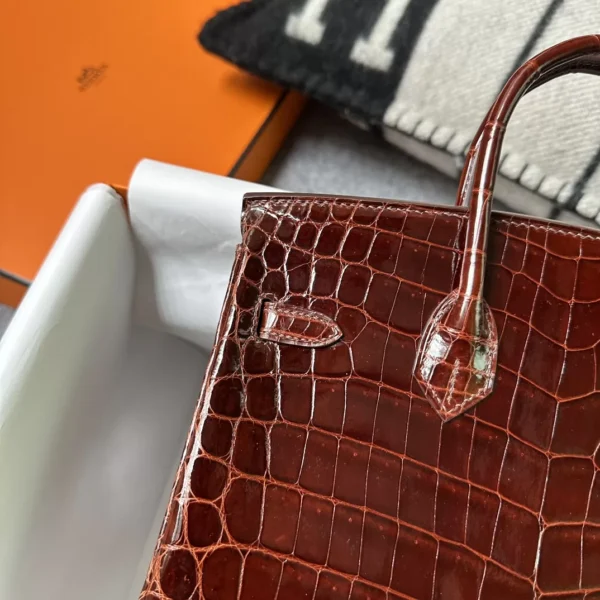 Handmade Hermes Shiny Niloticus Crocodile Miel Birkin 25CM Gold Hardware