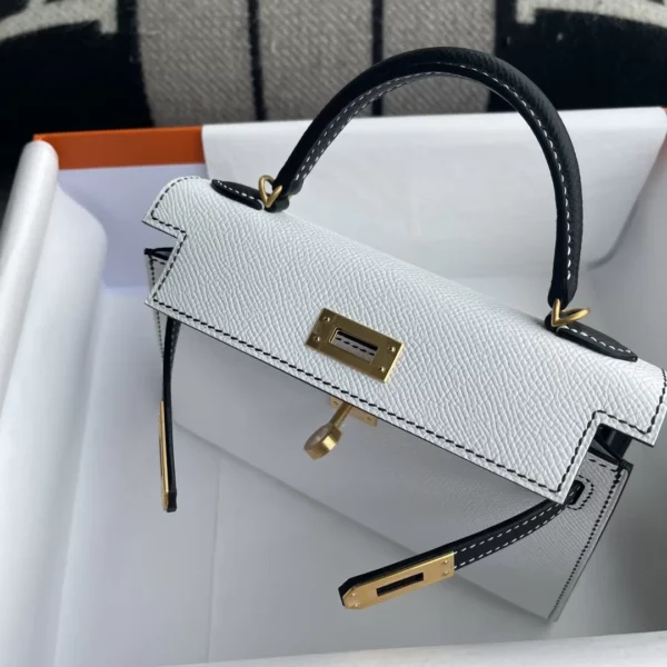 6676ab67cb43a6d-jpg Hermes White & Black Epsom Mini Kelly 19CM Brush Gold Hardware