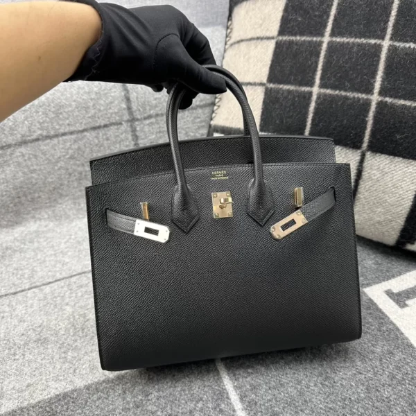 Hermes Epsom Leather Birkin 25CM Sellier 89 Noir Rose Gold Hardware