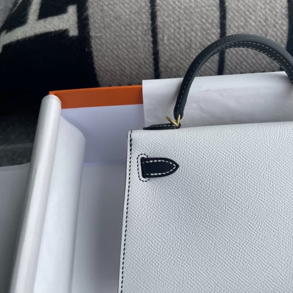 6d45b6a3893e7ed-jpg Hermes White & Black Epsom Mini Kelly 19CM Brush Gold Hardware