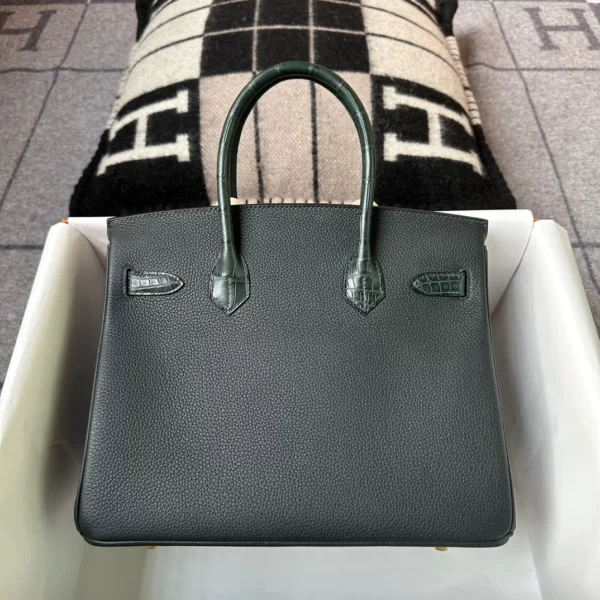 7e03135eedcd19c-jpg Hermes 6O Vert Cypres Birkin Touch 30CM Togo Leather / Matte Alligator Gold Hardware