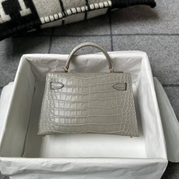 Herms Boutique Mini Kelly 19CM 80 Gris Pearl Matte Alligator Crocodile Gold Hardware
