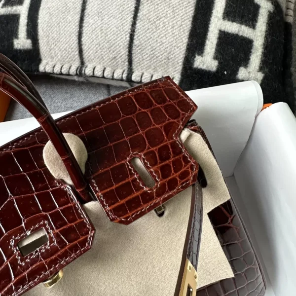 Handmade Hermes Shiny Niloticus Crocodile Miel Birkin 25CM Gold Hardware