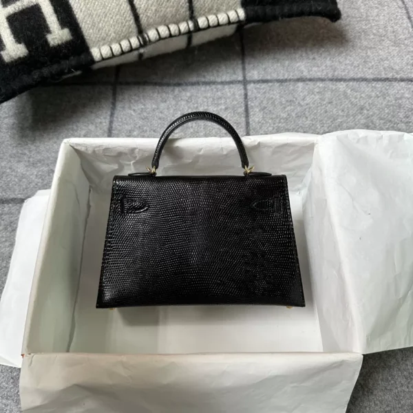 96c8b7d801cb449-jpg Full Handmade Hermes Lizard Leather Mini Kelly 19CM 89 Noir Gold Hardware