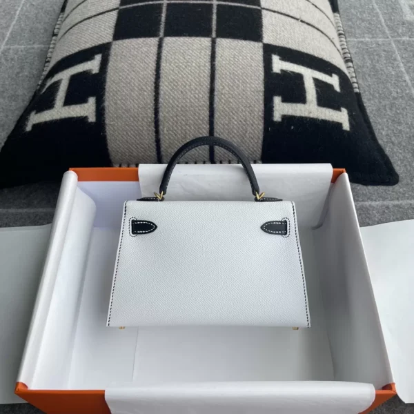 b5474d238411066-jpg Hermes White & Black Epsom Mini Kelly 19CM Brush Gold Hardware