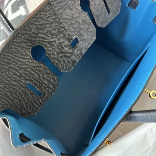 Handmade Hermes Noir / Blue India/ Blue Frida Epsom Birkin Sellier 30CM Silver Hardware