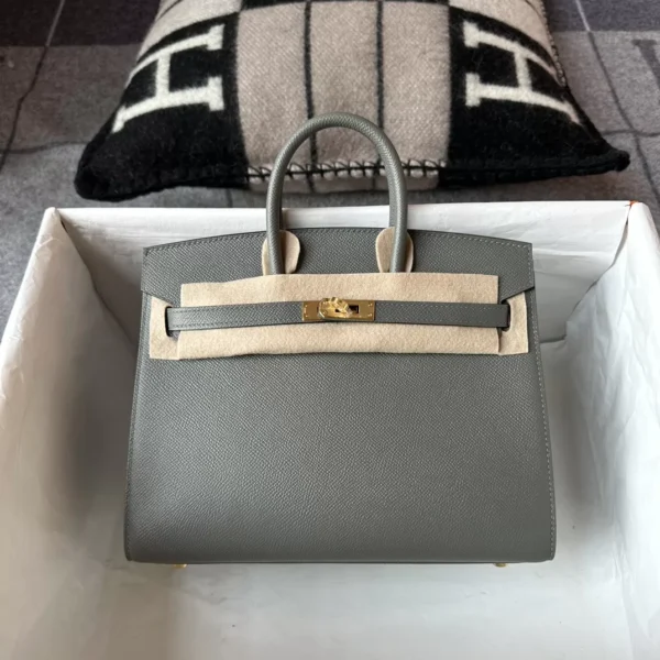 Handmade Hermes 0L Gris Meyer Birkin Sellier 25CM Epsom Leather Gold Hardware