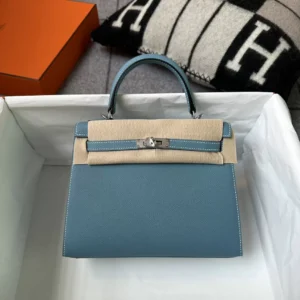 Hermes Boutique Epsom Kelly Sellier 25CM CK75 Blue Jean Silver Hardware