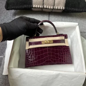 Canada Ottawa Hermes Shiny Alligator N5 Cassis Mini Kelly19CM Gold Hardware