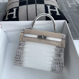 Handmade Hermes Himalaya Crocodile Leather Kelly 25CM Silver Hardware