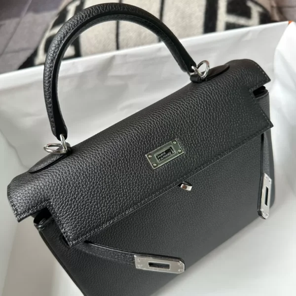 Hermes Shop Togo Leather Kelly 25CM 89 Noir Silver Hardware