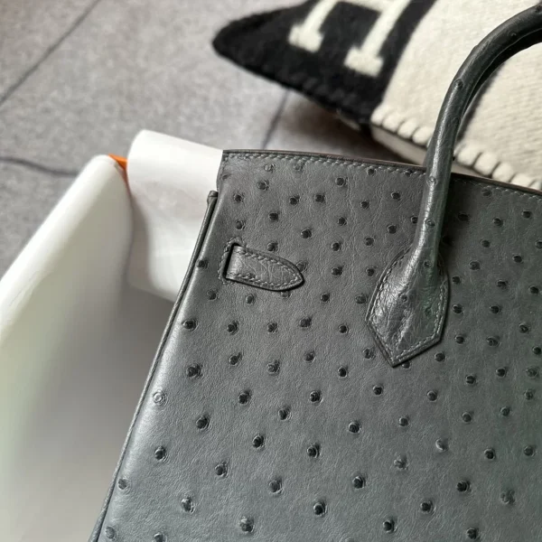 d731ef7844f25b9-jpg UK London Hermes Ostrich Leather Birkin 25CM 88 Gris Graphite Gold Hardware