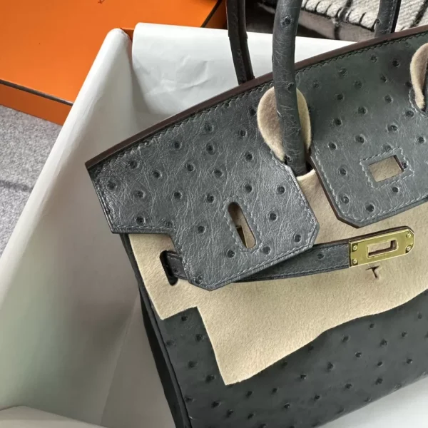 dc54805c8e9fab3-jpg UK London Hermes Ostrich Leather Birkin 25CM 88 Gris Graphite Gold Hardware
