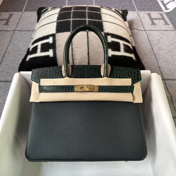 e158d0bec7d68df-jpg-1 Hermes 6O Vert Cypres Birkin Touch 30CM Togo Leather / Matte Alligator Gold Hardware