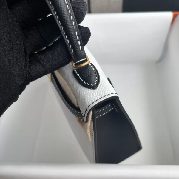 f15b96a6aab457a-jpg Hermes White & Black Epsom Mini Kelly 19CM Brush Gold Hardware