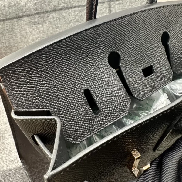 Hermes Epsom Leather Birkin 25CM Sellier 89 Noir Rose Gold Hardware