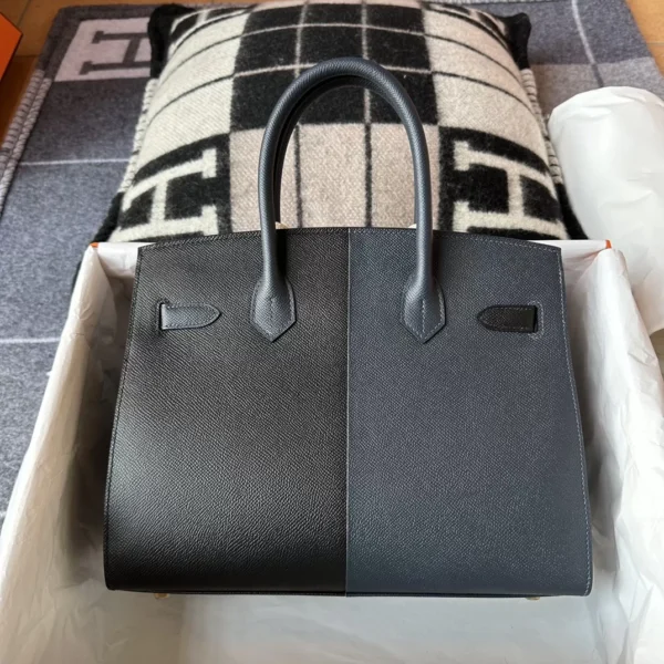 Handmade Hermes Noir / Blue India/ Blue Frida Epsom Birkin Sellier 30CM Silver Hardware