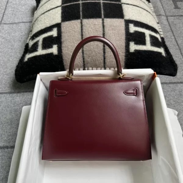 USA New York Hermes Box Leather Kelly Sellier 25CM 57 Bordeaux Gold Hardware
