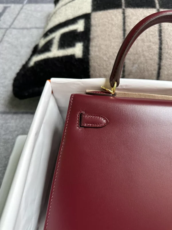 USA New York Hermes Box Leather Kelly Sellier 25CM 57 Bordeaux Gold Hardware