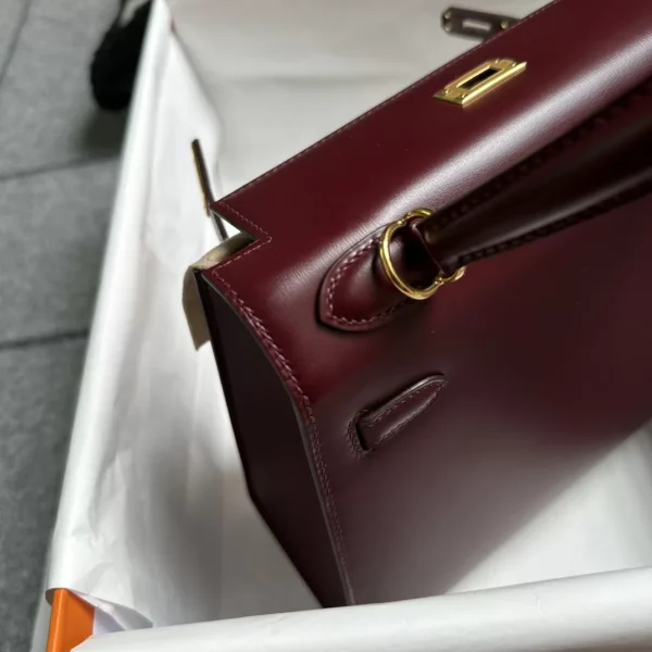 USA New York Hermes Box Leather Kelly Sellier 25CM 57 Bordeaux Gold Hardware