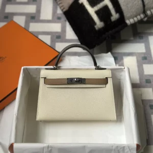 Special Order Hermes Epsom Mini Kelly 19CM Craie/ Gris Meyer/ Biscuit Silver Hardware