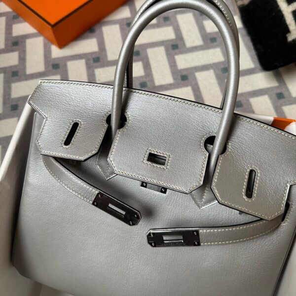Hermes Bag Pictures Silver Chevre Leather Birkin 30CM Silver Hardware