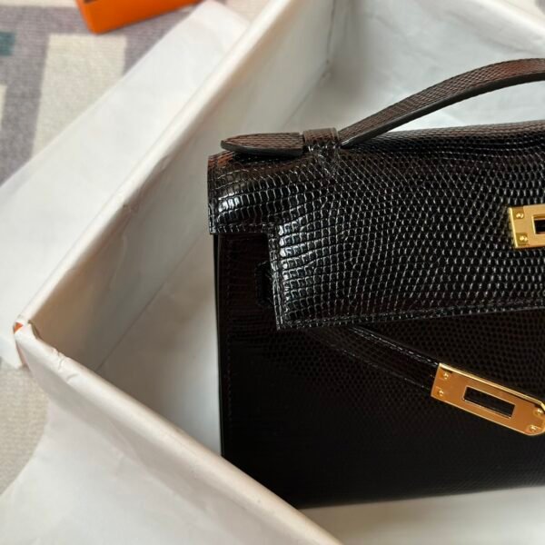 UAE Dubai Hermes Lizard Leather Kelly Pochette 22CM 89 Noir Gold Hardware