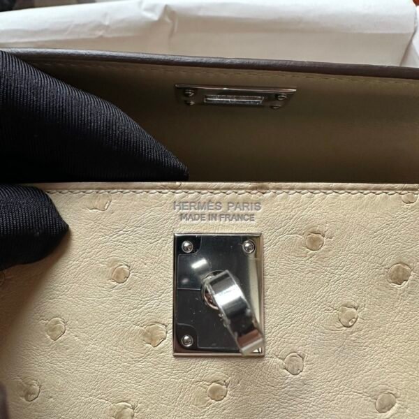 UAE Dubai Hermes Ostrich Leather Mini Kelly 19CM 3C Parchemin Silver Hardware
