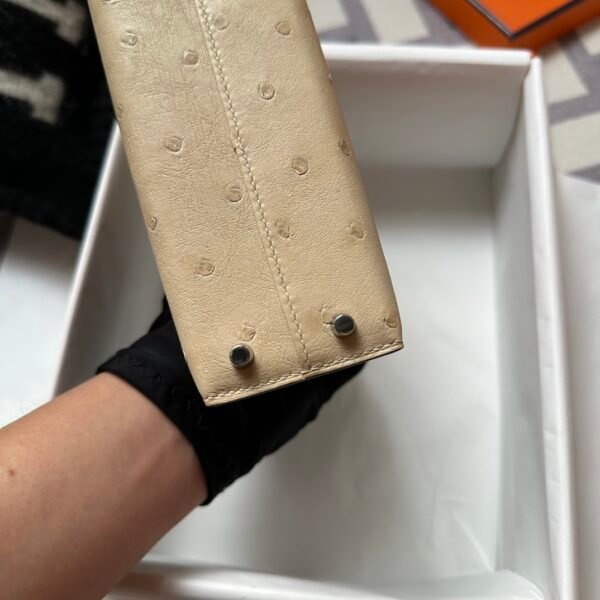 UAE Dubai Hermes Ostrich Leather Mini Kelly 19CM 3C Parchemin Silver Hardware
