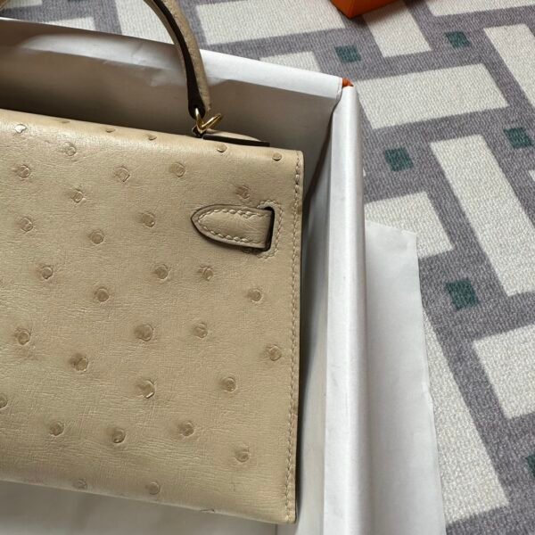 Hermes Handmade Boutique 3C Parchemin Ostrich Mini Kelly 19CM Gold Hardware