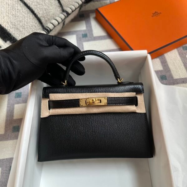Kuwait Hermes Mini Kelly 19CM Chevre Leather 89 Noir Gold Hardware