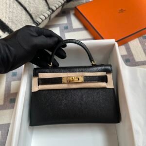 Kuwait Hermes Mini Kelly 19CM Chevre Leather 89 Noir Gold Hardware