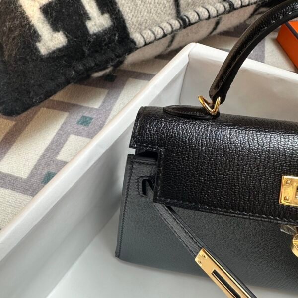 Kuwait Hermes Mini Kelly 19CM Chevre Leather 89 Noir Gold Hardware