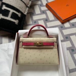 wsxc1715092400218_0 Special Order Hermes Parchemin / Rose Tyrien Ostrich Mini Kelly 19CM Gold Hardware
