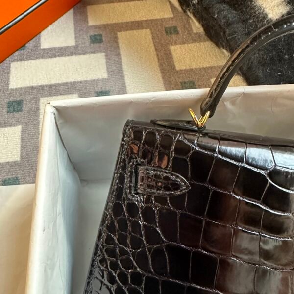 Russia Moscow Hermes Black Shiny Alligator Crocodile Mini Kelly 19 Gold Hardware