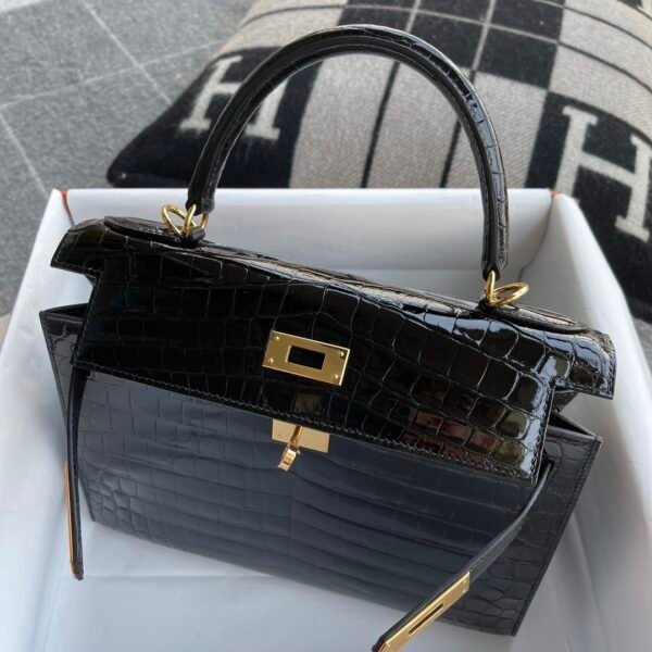 Hermes Bag Price Shiny Niloticus Crocodile Kelly Sellier 28CM 89 Noir Gold Hardware
