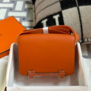 Indonesia Jakarta Hermes Chevre Leather 93 Orange Geta 20CM Silver Hardware