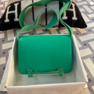 Russia Moscow Hermes Geta 20CM 6W Menthe Chevre Leather Silver Hardware